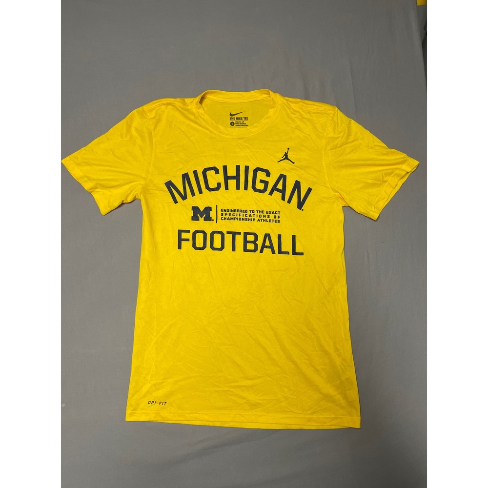 Jordan Michigan Wolverines Football Dri-FIT Shirt Mens Small Yellow Nike Tee